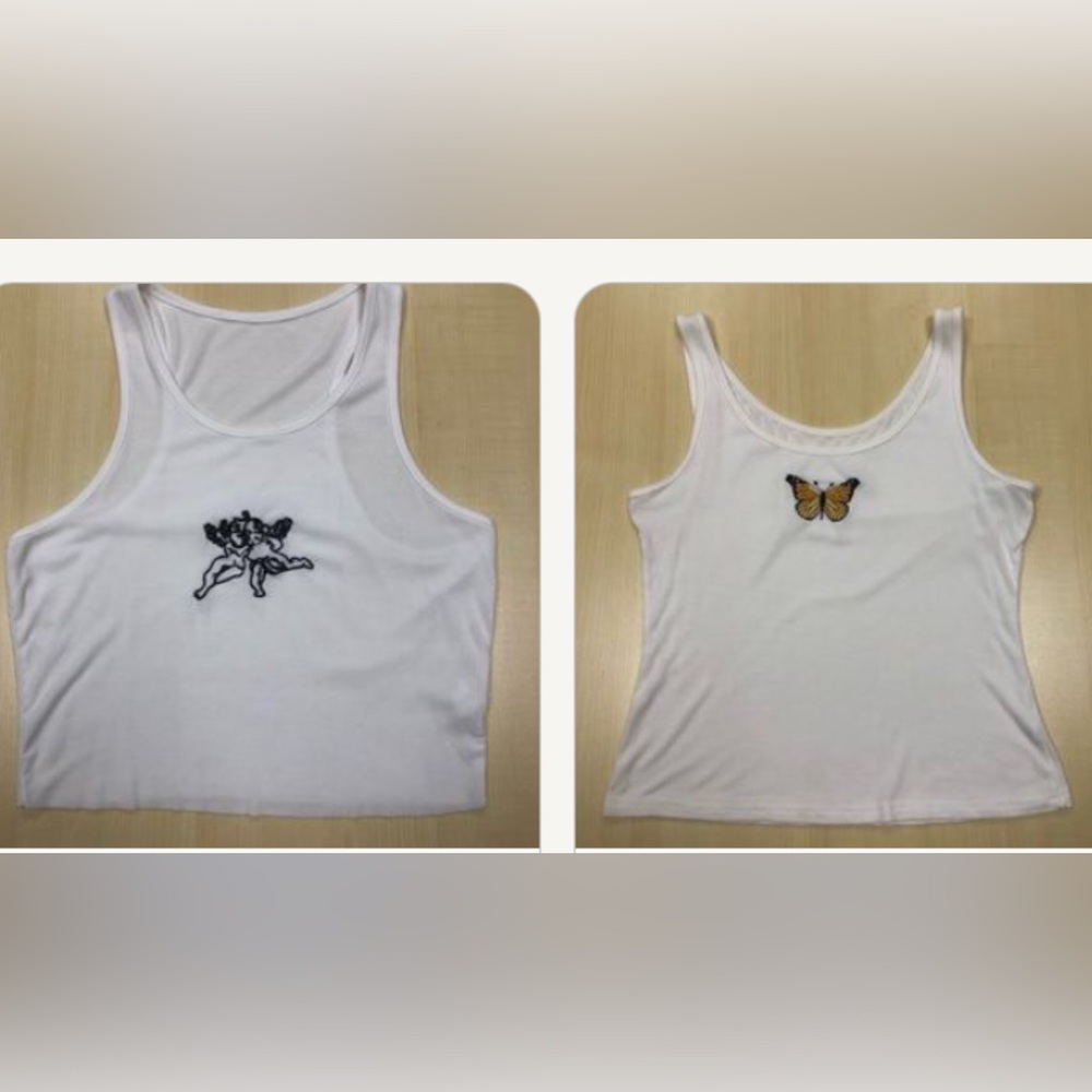 Angel Tank Crop Top & Butterfly Tank Top Size Medium SHEIN